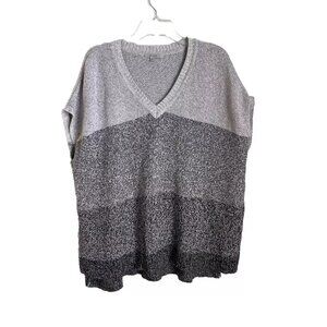 Lisa Todd Gray Marled V-Neck Oversized Pullover Sweater Cashmere Blend